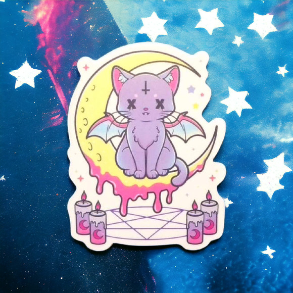 Unbranded Other - Cat Sticker Moon Pentagram Purple Spooky Pastel Goth Cute Creepy Punk Scary